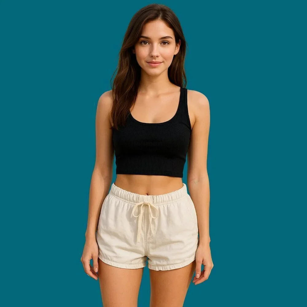 Brandy Melville Cream Drawstring Cotton Blend Shorts (OS) - Picture 1 of 7